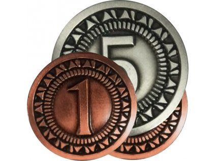 TLAMA games - 4x hodnota "1" a 1x "5" - univerzální mince pro deskové a RPG hry